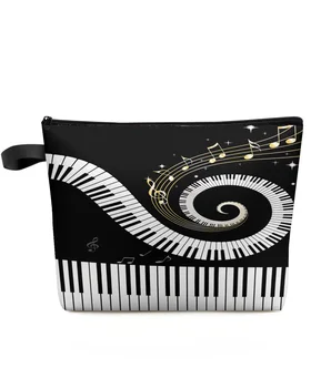 Black white klavír klávesy hudobných poznámka Vlastné Cestovné Kozmetická Taška Prenosná make-up odkladacie Puzdro Ženy Nepremokavé peračník