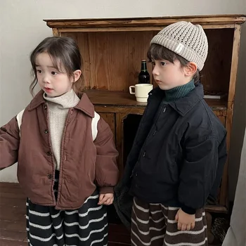Bunda Nové Zimné Deti Oblečenie jednofarebné Bavlnené Kabát Chlapcov a Dievčatá, Baby, Hrubé Topy 2023 Jednoduché Teplé vrchné oblečenie
