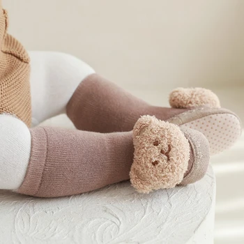 Cartoon Medveď Baby Ponožky pre 0-2Y Batoľa Teplé Podlahy Ponožky Chlapec Dievča Unisex Ponožky Gumovou Podrážkou Topánky FirstWalker