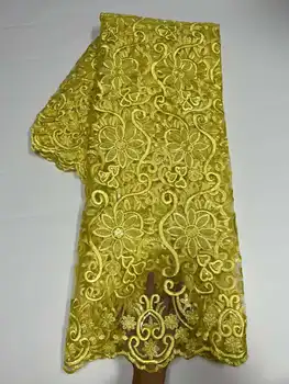 Celkom Afriky Embroiery Čipky Textílie S korálkami Vyšívané francúzsky Oka Priadza Čipky Pre dámske Večerné Šaty Svadby Strany