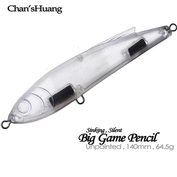 Chan'sHuang 5 KS Nevyfarbené Prázdne Návnadu 140mm 64.5 g Potopenie Tichý Veľká Hra Ceruzka DIY Ručne vyrábané Umelé Rybárske Lure Riešenie