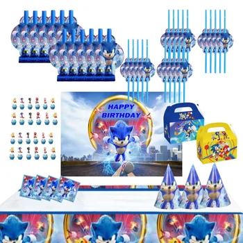 Chlapci, Dievčatá, Narodeniny, Party Dekorácie Balóny Sonic Cartoon Jednorázový Riad Fiesta Pozadie Tortu Vňaťou Papier Doska Pohár
