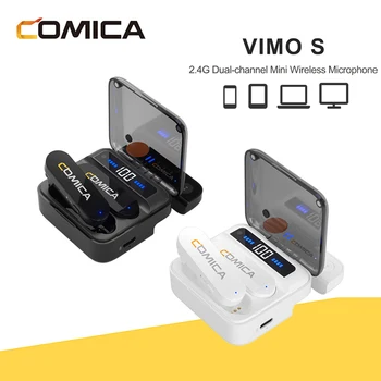 Comica VimoS-MI/UC Bezdrôtový Lavalier Mikrofón 2.4 G Dual-channel Nahrávanie Videa Plnenie Box Mic pre iPhone Smartphone Android