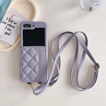 Crossbody PU Kožené Telefón puzdro pre Samsung Galaxy Z Flip 5 4 Flip5 Flip4 Flip3 5G Peňaženka s Držiteľom Karty Jeseň Prevencie Kryt