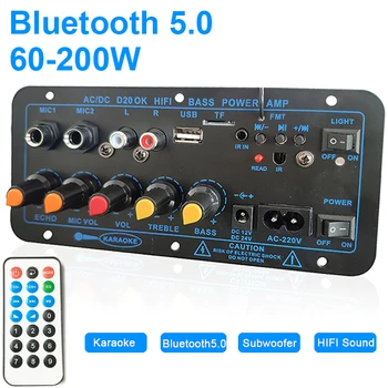D20 60-200W Bluetooth Zosilňovač Rada Stereo Amplificador Subwoofer, USB, FM Rádio, TF Hráč, Duálny Mikrofón, Audio Zosilňovač Rada