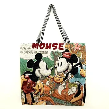 Disney Mickey Mouse Cartoon Veľkú Kapacitu Shopper Plátno taška cez Rameno Tote lady kabelky ženy nákupy, Voľný čas taška