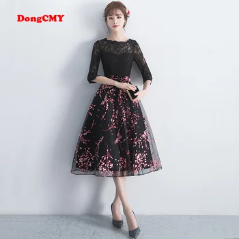 DongCMY Nový Príchod Kvety Krátke Čierna Farba Prom šaty Elegantné Strany Žien Večer Party Šaty