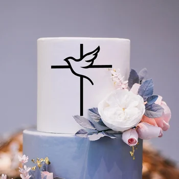 Dove & Kríž Na Prvé Sväté Prijímanie Náboženské Tortu Vňaťou Drevo, Akryl Krst Cake Decor Boh Požehná Dieťa Krst Strany Supplie