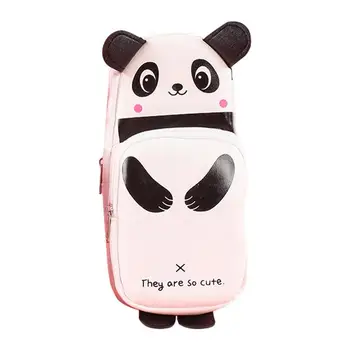 Držiak Ceruzky Prípade Cartoon Panda Skladovanie Vrecko Pre Kozmetika Make-Up Organizácie Taška S 2 Priehradky Na Kancelárske Potreby Organizátor Taška