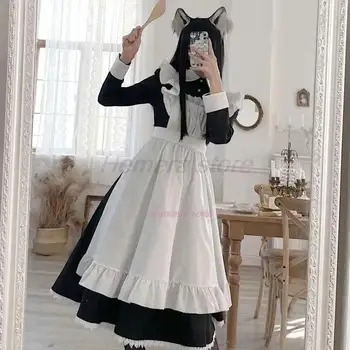 Dámske Klasické Lolita Slúžka Šaty Inšpirované Vintage dámske Oblečenie Cosplay Anime Girl Black Dlhý Rukáv Šaty S-3XL