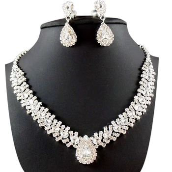 Dámske Šperky Set Svadobné Svadobné Biele Veľký Pokles Flash Diamond Náušnice, Náhrdelník