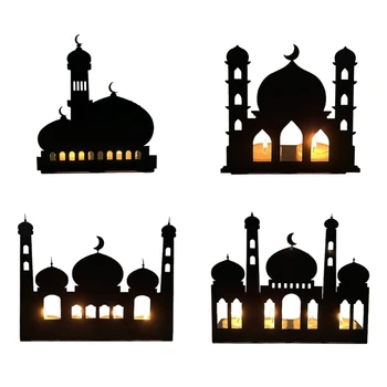 Eid Mubarak Skladacia Hrad svietnik Kovaného Železa Sviečkový Ornament pre Ramadánu Festival Strany Pozadí Dekor