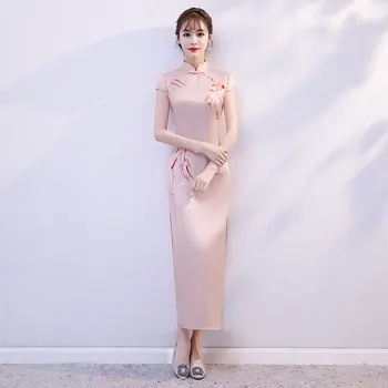 Elegantný Leto, Elegantné Double-layer Ružová Cheongsam Pódium Elegantný Retro Fotografie Qipao Čínsky Štýl, Večerné Šaty pre Ženy