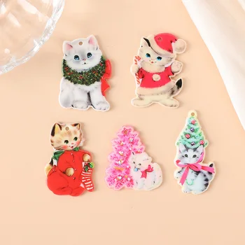 Epoxidové Vianočné Mačka Akryl zobrazili kľúčové tlačidlá pre Crafting Roztomilý Zvierat DIY Náušnice, Náramky, Náhrdelníky, Takže Príslušenstvo 10PCS/VEĽA