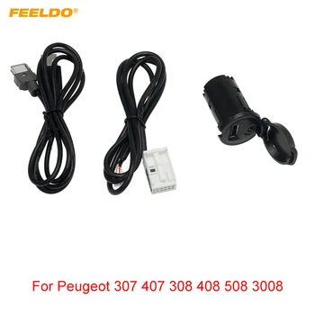 FEELDO Auto Stereo AUX, USB Prepnúť Panel 12Pin+4pin USB, AUX Audio Kábel Pre Peugeot 307 308 407 408 508 3008 AUX Adaptér
