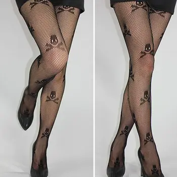 Gotický Sexy Black Fashion Sieťované Pančuchy, Pančuchové Nohavice Pantyhose Kostra Vytlačené Pančuchy