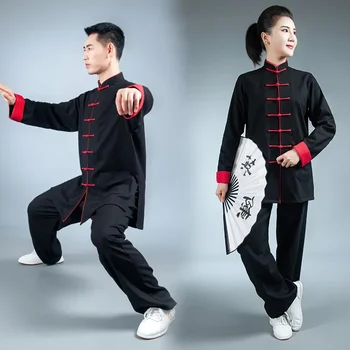 High-grade Tai Chi Uniformy Kung Fu Oblečenie Mužov Bojových Umení Oblečenie Wu Shu Cvičiť Ženy Unisex Pohodlné Textílie Čierna