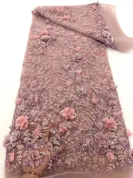 Hot Predaj 3D Kvety Afrického čipky Textílie s korálkami 2024 Kvalitné francúzske appliques Tylu Čipky Pre Svadobné Svadobné Party Šaty