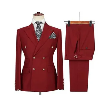 Hot Predaj pánskej Dvojité Breasted Slim Fit Vyhovovali Módne Svadobné Party jednofarebné Pánske Business Office Suit Sady