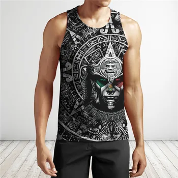 HX Aztec Tank Topy 3D celého Aztec Bojovník Mexickej Mužov Oblečenie, Unisex Tričká Bežné Harajuku Streetwear