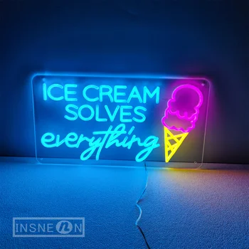 ice cream rieši všetko Neónový nápis Umenie Gelato Neónové Značky Business Signboard Na zmrzlinu Shop Obchod Dezert Kaviareň Dekor Neon