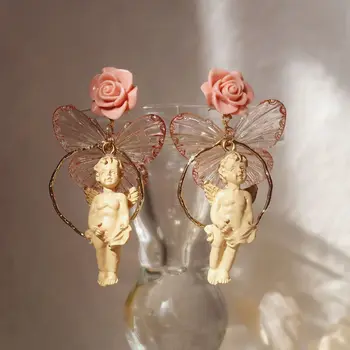 In francúzske Retro Nika Barokový Amor Minimalistický Kruh, Kvet, Motýľ Náušnice s Ucho Klip Konvertor