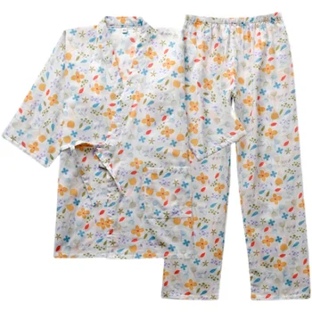 Japonské Kimono Pyžamo dámske Pure Bavlnená Priadza Viazaná Sedem Štvrťroku Rukáv, Nohavice Vytlačené Potu Dusená Domáce oblečenie Tenké