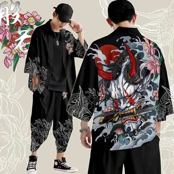 Japonské Tradičné Oblečenie Demon Vytlačené Kimono Nohavice Mužov Retro Yukata Ázijskej Módy Tang Vyhovovali Harajuku Hanfu Yukata Bunda
