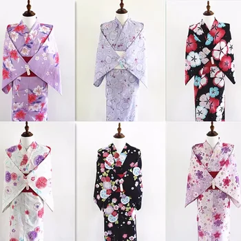 Japonské Tradičné ženské Kimono Bavlna Kvetinové Potlače Formálne Yukata Retro Dlhé Šaty Fotografie Šaty Cosplay Nosenie