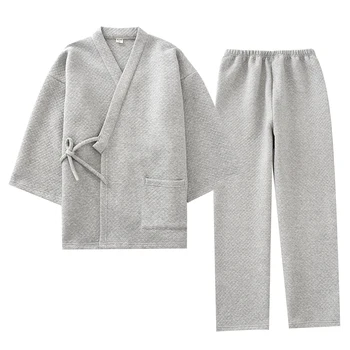 Japonský Jednoduché pánske Jesenné A Zimné Kimono Pyžamo Plus Tuku A Hrubé Čalúnená Bavlna Farbou Domov Oblek