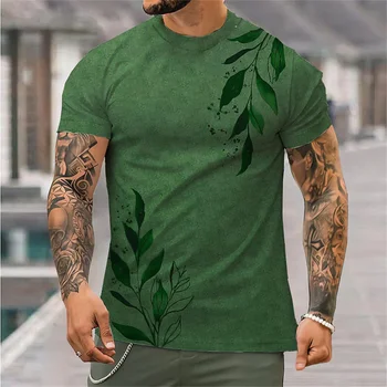 Jednoduché T-Shirt Pre Mužov Listy 3d Vytlačené Módne pánske Top Každodenné Ležérne Oblečenie Ulici Mäkké Tees Voľné Nadrozmerné-Shirt