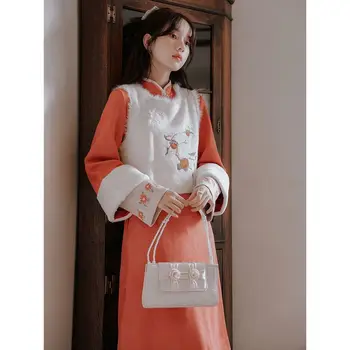 Jeseň Zima Čínsky Štýl, Elegantné Cheongsam Nádherné Pribrala Vesta Qipao Módne All-Zápas Žien Antické Šaty