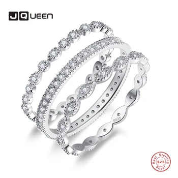 JQueen Luxusné 18K Biele Zlato Krúžok 3 Kusy Zirconia Diamantový Svadobný Prsteň Sady 925 Silver Šperky Ženy Propasal Zásnubný Dar