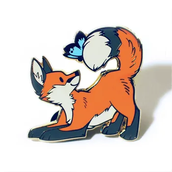 Kawaii Red Fox a Blue Butterfly Pevného Smalt Pin Roztomilý Kreslený Lesa Foxs Odznak Zvierat Brošňa Doplnky, Módne Šperky