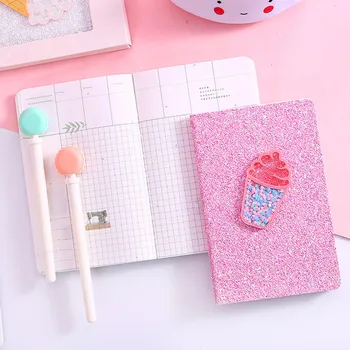 Kawaii Vestník Sequin Ružová Ice Cream Cestovné Grid Line Notebook Dievča Papiernictvo Týždenný Plán Školské Potreby Papier Plánovač