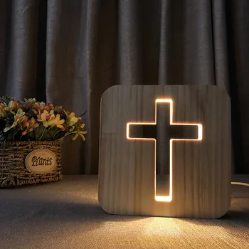 Kreatívne stolná Lampa 3D Drevený Kríž, USB Nočné Osvetlenie LED Novinka Osvetlenie písací Stôl, Nočné Lampy, Spálne, Obývacej Miestnosti Dekorácie