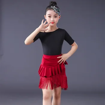Latinské tanečné kostýmy detí nové dievčatá-krátke rukávy lemované dance sukne detí profesionálne sexy kostýmy