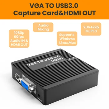 LCC385 VGA na pripojenie USB Zachytiť Converter USB3.0 1080P60 Audio Video Capture Device Driver Zadarmo, Plug-and-Play Hry Live Streaming Box