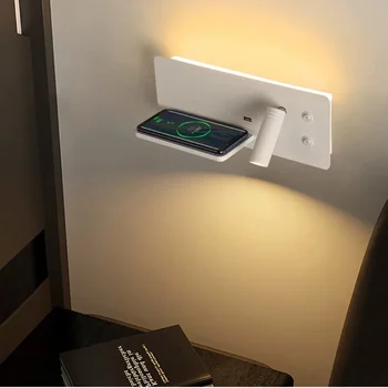 LED Hliníkové Čítanie Nástenné Svietidlo USB Bezdrôtový Telefón Nabíjanie pomocou Prepínača Štúdia Spálňa Posteli Nástenné Svietidlo