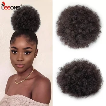 Leeons Lacné Afro Lístkového Šnúrkou Copu Syntetické Krátke Afro Kinkys Kučeravé Afro Buchta Rozšírenie Príčesky Updo Predlžovanie Vlasov