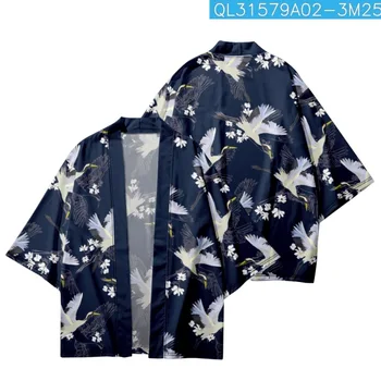 Letné Bežné Ženy Muži Kvetinový Žeriav Vytlačené Streetwear Japonské Kimono Beach Šortky Yukata Harajuku Cardigan