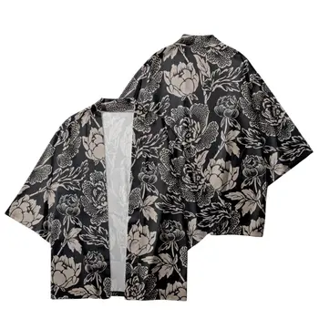 Letné Voľné Kvetinový Vytlačené Cardigan Beach Šortky Streetwear Muži Ženy Japonsko Kimono Tričko Haori Cosplay Yukat