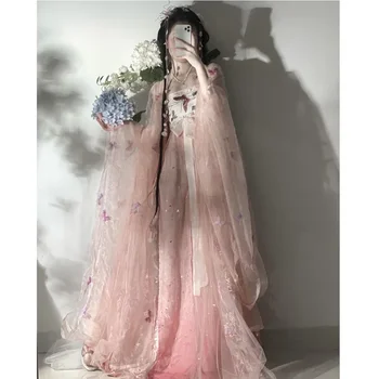 LiuTingJu Elegantné Ružové Ťažký Priemysel Motýľ Vyšívané Hanfu Šaty Pre Ženy 2022 Lete Tang Dievča Princezná Šaty