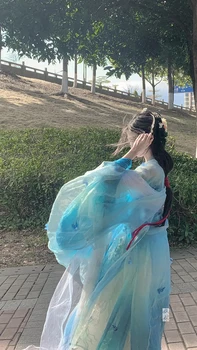 LiuTingJu Modrá Tang Hanfu Šaty Butterfly Zdobené Šaty Vyšívané Šaty pre Ženy Letné Víla Princezná Fáze Oblečenie Pibo