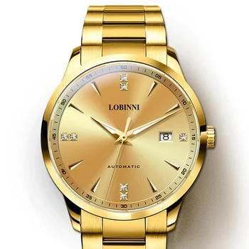 LOBINNI Mužov Automatické Hodinky 41.3 MM Luxusné Zlaté Mechanické Náramkové hodinky Sapphire Svetelný Dátum
