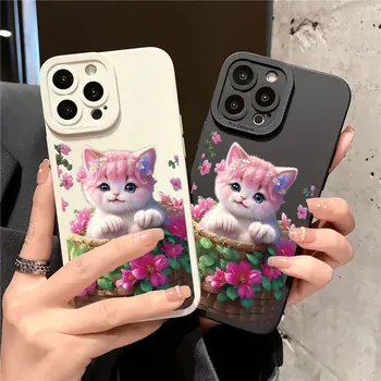 Lovely Cats Baby Pink Telefón puzdro Pre Iphone 11 12 13 14 Pro Max XR X XS 14 Plus 7 8 Plus SE 2020 Mäkké Silikónové Krytie Funda Coque