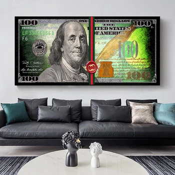 Luxusné Bill Sto Peniaze Plátno Na Maľovanie Moderné Zlatý Dolár Plagát Abstraktné Wall Art Obrázok Pre Obývacia Izba Domova