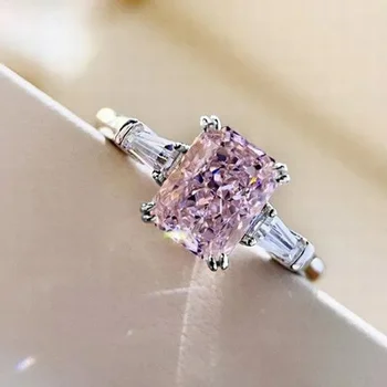Luxusné Námestie Geometrie Striebornej Farby Ružová Biely Kameň Prstene pre Ženy, Svadobné Šperky Darček