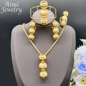 Luxusný Dubaj 24K Zlatom Šperky Set Okrúhle Korálky Náušnice, Náhrdelník Afriky Drop Náušnice Ženy Módne talianske Šperky, Darčeky