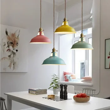 Macaron štýl LED Závesné Svetlo Železa Prívesok Svetlo Farebný dekor Tienidlo Reštaurácia Kuchyňa Domov Stropné Svietidlo Dekoratívne Lampy